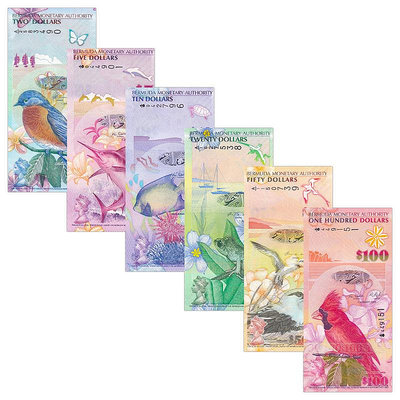 美洲-百慕大6枚(2,5,10,20,50,100元)全套 全新UNC 混版非全同號 紀念幣 紀念鈔