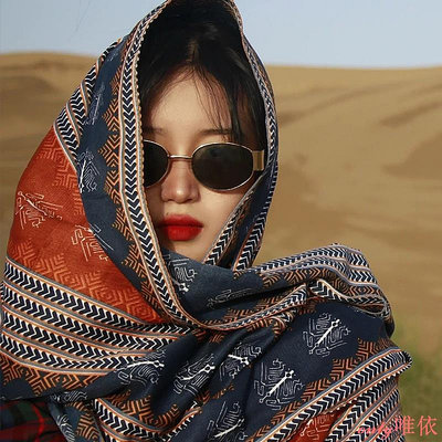 網紅爆款 暢銷 夏季度假披肩外搭女民族風圍巾棉麻女西北旅遊穿搭西藏絲巾大披肩