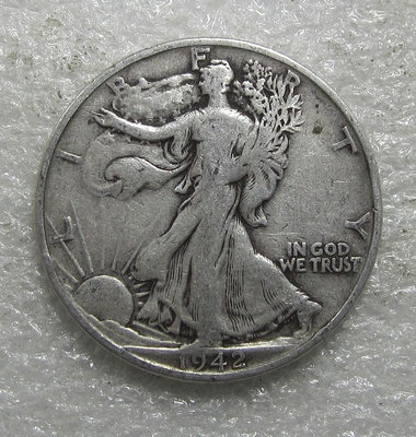 美國1942年S版行走女神半美元銀幣，含銀90%，重12.5