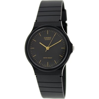 【神梭鐘錶】CASIO WATCH 卡西歐都會風性格極簡考試單指針黑面金色指針石英黑腕錶 型號：MQ-24-1