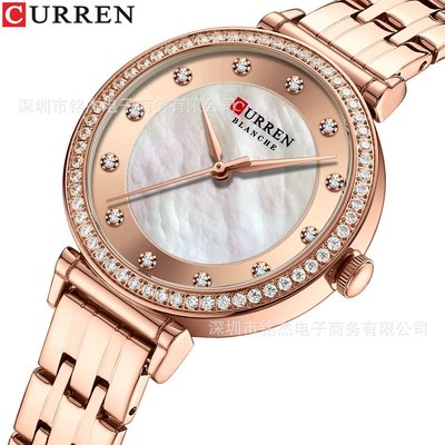 男士手錶 CURREN卡瑞恩9087簡約時尚女士鋼帶手錶防水女士商務石英腕錶女錶