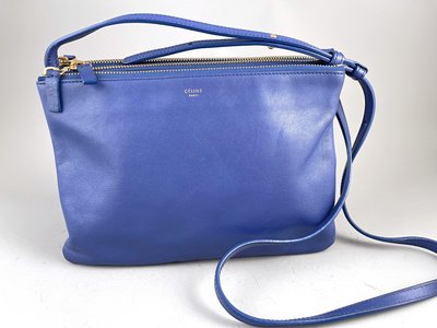 [我是寶琪] Celine 藍色Trio Bag 三層羊皮斜背包