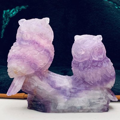 天然螢石貓頭鷹?造型雕刻 紫色寶石