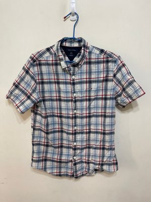 「 二手衣 」 Tommy Hilfiger 男版短袖襯衫 M號（藍白紅格紋）46
