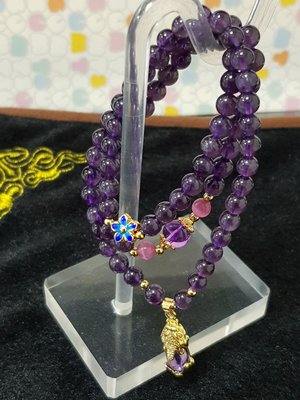 紫水晶+鋯石 貔貅造型三圈手珠項鍊約6mm