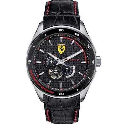 Scuderia Ferrari 法拉利超跑極速三眼時尚皮帶男用腕錶-44mm/FA0830099