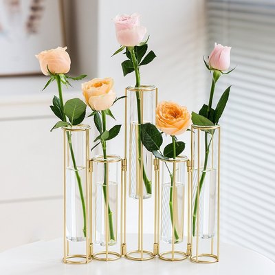 【熱賣下殺】北歐透明玻璃花瓶客廳插花輕奢家居裝飾創意擺件鮮花玫瑰水養花器