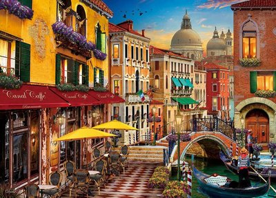 54-211 絕版迷你2000片日本進口拼圖 繪畫風景 義大利 威尼斯運河旁咖啡廳 DAVID MACLEAN