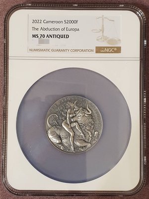 劫持歐羅巴 天體美人系列 2 盎司高浮雕銀幣 2000法郎 喀麥隆2022  NGC 70分認證幣 盒證齊全