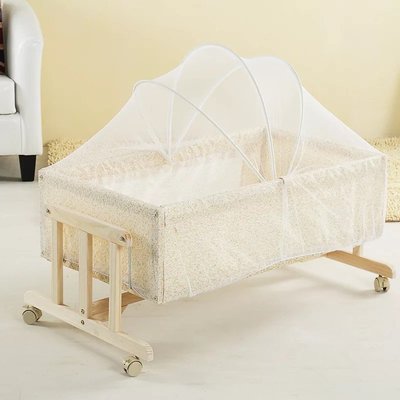 《送蚊帳》可訂制實木嬰兒床便攜式寶寶床搖籃床小搖床