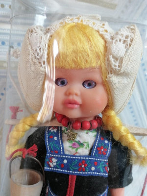 vintage荷蘭古董娃娃 皮娃娃藍眼鏡娃娃眼睛會動的娃娃送