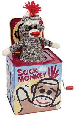 預購 美國帶回 可愛襪子猴Sock MONKEY音樂盒 Jack-in-the-Box 嬰兒玩具 驚喜盒 彌月禮