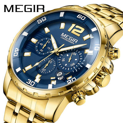 手錶男 跨境爆款美格爾MEGIR手錶 商務運動多功能男錶防水計時石英錶2068