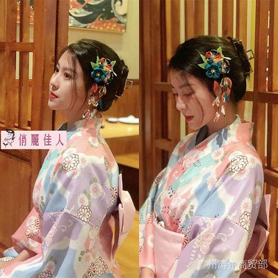 短褲和服改良女日式中國風正裝古早輕柔紫色拍照浴袍日本神明少女和服 UQPZ