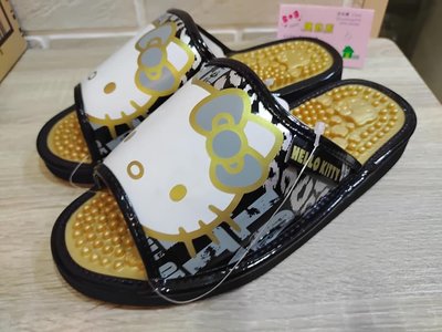 婕的店日本精品~日本帶回~Sanrio黑邊金色底字母豹紋Kitty室內健康拖鞋(L)