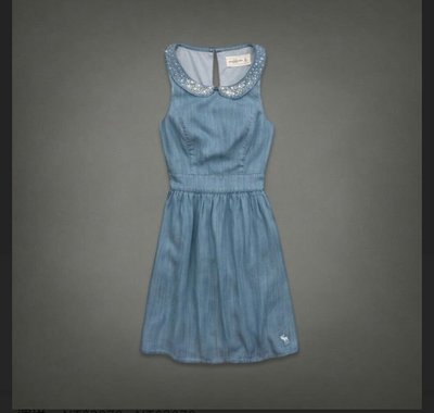 全新Abercrombie &amp; Fitch Brittany Dress 官網限定款珠繡領牛仔小洋裝(10號）~$2380含運