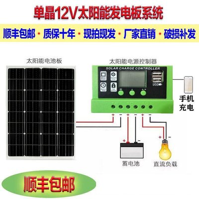全新太陽能電池板100W單晶硅12V太陽能充發電板家用光伏太陽能板     新品 促銷簡約