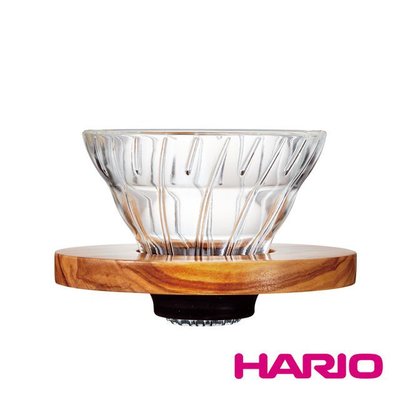 龐老爹咖啡「HARIO玻璃王V60 橄欖木VDG-02-OV 咖啡錐型玻璃濾杯1~4人份 日本製 橄欖實木底座高質感