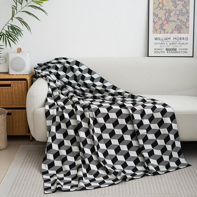 北歐幾何簡約黑白灰針織蓋毯午睡空調毛毯沙發裝飾毯床尾巾線毯