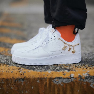 NIKE AIR FORCE 1 低筒 白金 金鍊 慢跑鞋 AF1 運動鞋 休閒鞋