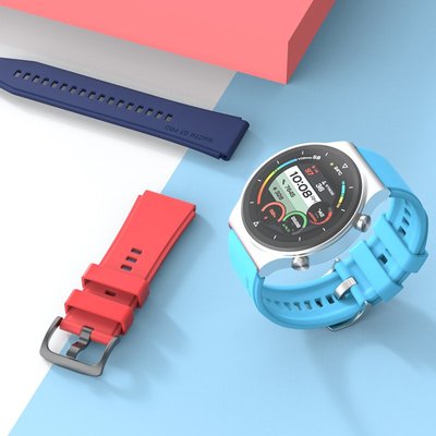 新品適用華為Watch GT/GT2 PRO矽膠錶帶 官方同款素色運動替換腕帶 防水 透氣表帶 黑扣 22MM通用