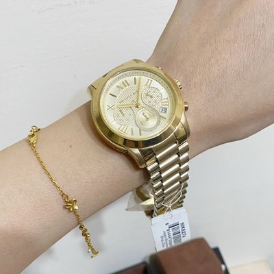MICHAEL KORS 金色不鏽鋼錶帶 羅馬刻度 三眼計時 女士手錶 MK6274