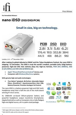 iFi audio nano iDSD 高端行動便攜式 USB DAC解碼器支援PCM.DSD.DXD支援iphone