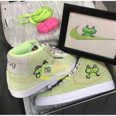 【正品】Nike  x  Frog  SKateboards  Zoom Blazer  Mid  QS  6158 青蛙潮鞋