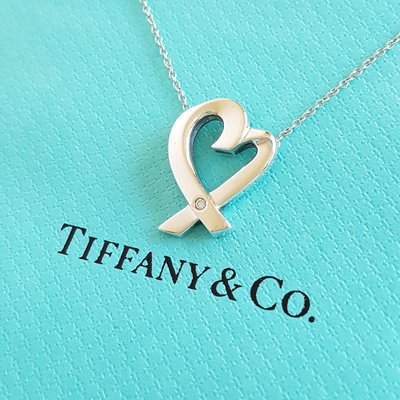 TIFFANY & CO. 【天然鑽石】 ，【畢卡索】【 Loving Heart 】系列，純銀 925 項鍊 (M號)，保證真品