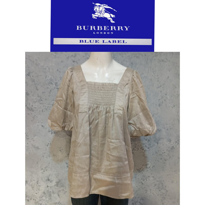 【皮老闆二店】二手真品  BURBERRY 藍標  春夏 上衣 方領上衣 花苞袖上衣 100%綿 B960