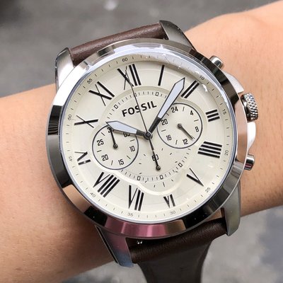 現貨 可自取 FOSSIL FS4735 44mm 手錶  三環 計時 羅馬數字 棕色皮錶帶 男錶女錶