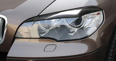 汽車配件 汽車尾翼 適用于寶馬08-13款x5碳纖維燈眉E70大燈改裝配件大燈燈眉裝飾貼