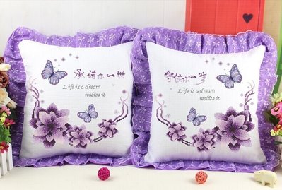 【熱賣下殺】十字繡材料包新款客廳創意紫色浪漫愛情情侶系列精準印花十字繡抱枕一對