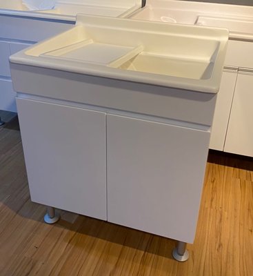 76X57白色人造石洗衣槽+白木紋防水櫃(德浦家具)