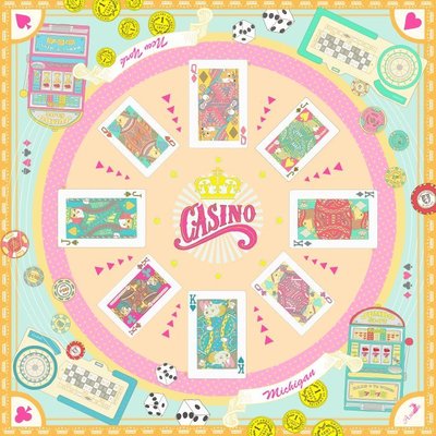 【Qmoment】Asama 阿薩瑪設計師絲巾賭場風雲 Casino Royale (薄荷粉) 穿搭配件撲克牌拉霸