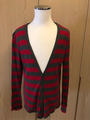 二手良品 香港購入 H&M 副牌 DIVIDED 紅灰横條 小外套 M號 棉質 毛衣