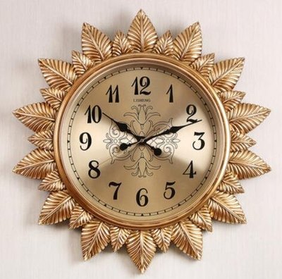18697c 歐式  金色樹葉房間民宿客廳牆壁上牆面上掛鐘壁飾時鐘室內裝潢鐘錶送禮禮品
