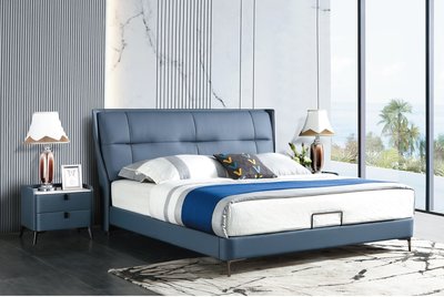 ☆[新荷傢俱] ☆23L 138 藍色半牛皮床架  6尺雙人床架 雙人床台 雙人床台 高級床架