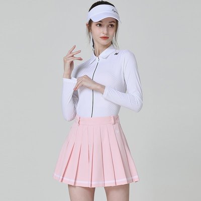 熱銷 高爾夫衣服女裝長袖T恤秋冬顯瘦韓版高爾夫套裝女裙戶外運動短裙 可開發票