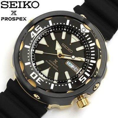 【金台鐘錶】SEIKO精工ProspexSCUBA鮪魚罐頭 潛水機械錶 黑x金 SRPA82K1 SRPA82