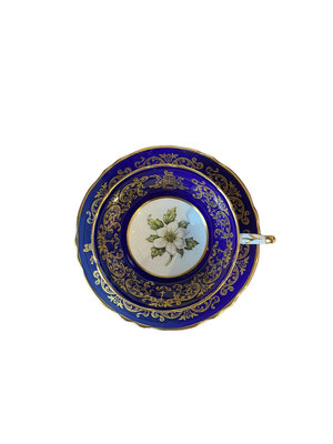 英國中古瓷器paragon帕拉貢鈷藍山茱萸寬口杯盤