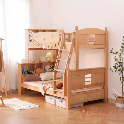 [紅蘋果傢俱] 櫸木系列 MLWH-801 小熊雙層床 上下床 櫸木床架 實木床架 特價床架 爬梯床 北歐風
