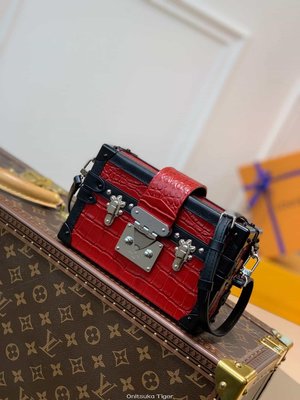 二手Louis Vuitton LV Petite Malle 盒子斜挎包 N94030鱷魚紋紅色