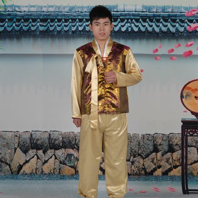 高雄艾蜜莉戲劇服裝表演服*韓服*傳統朝鮮男士韓服-金紫色-購買價$900元/出租價$400元