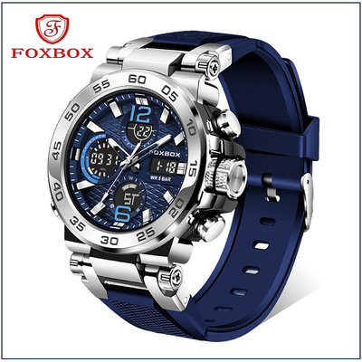 FOXBOX男士手錶LED防水運動電子矽膠手錶日期鬧鐘男士手錶
