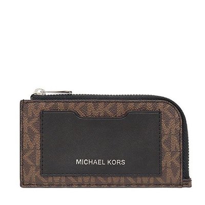 【美麗小舖】MICHAEL KORS MK 深咖啡色防刮PVC皮革 名片夾 卡片夾 錢包 零錢包~M91317