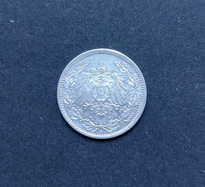 全新德國早期1916年A版1/2馬克銀幣11336