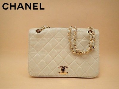 Chanel vintage 米白金鏈羊皮經典coco包