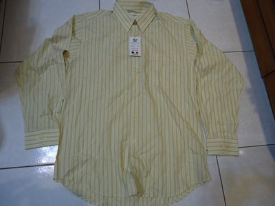 LUCKY KYLIN 長袖黃底棕白色條紋襯衫,純棉,尺寸:16,肩寬:49cm,全新未穿,標籤未剪,特價大出清