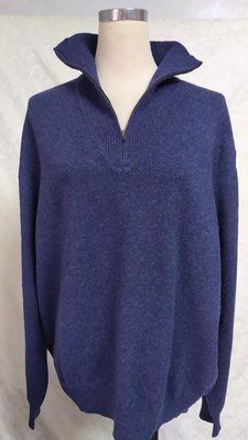 全新厚織~男裝品牌  100% cashmere 喀什米爾 羊絨 深藍色 V領 高領 毛衣~B686